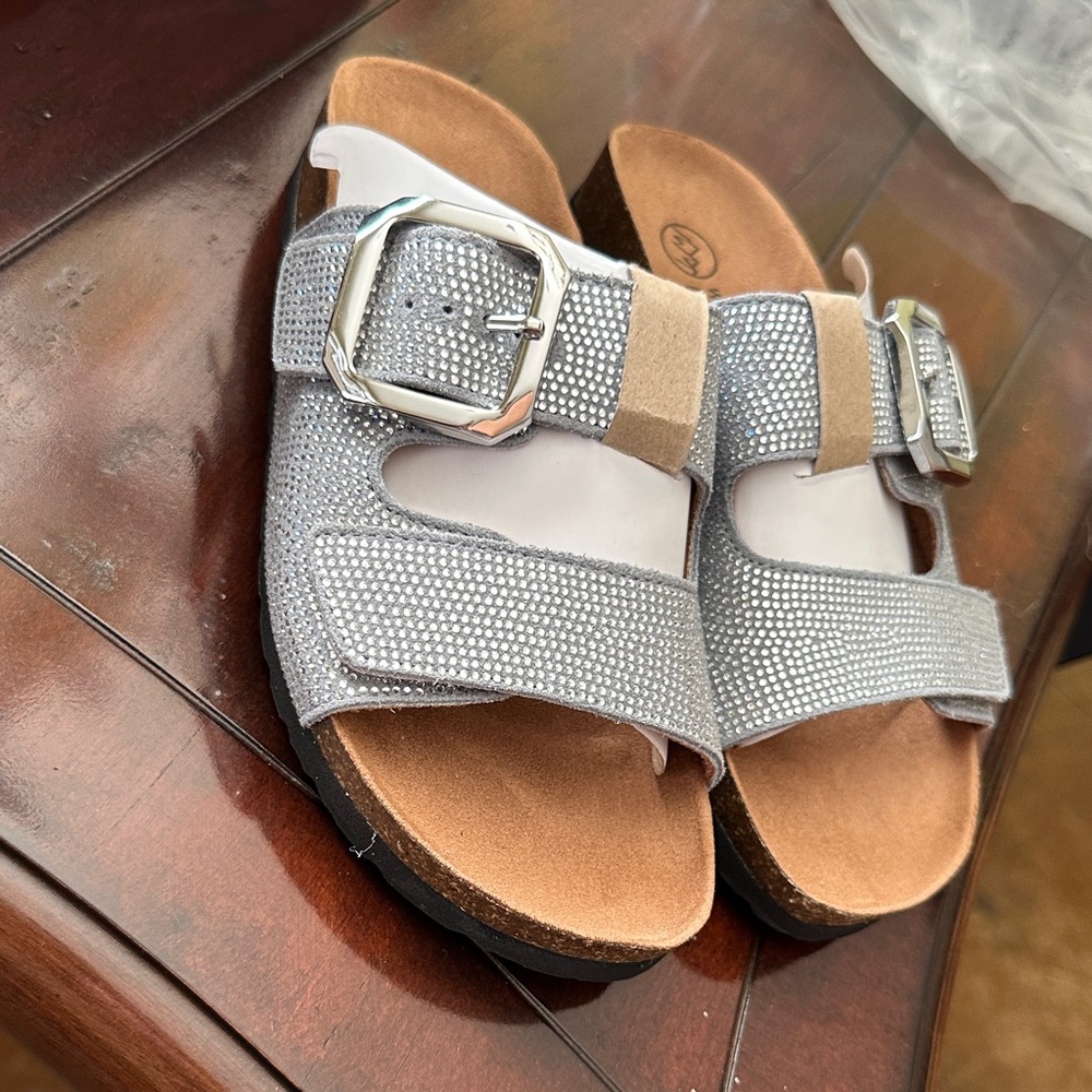 Gray Rhinestone Slide Sandals - Picture 2 of 5